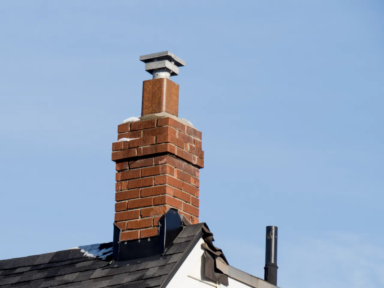 Masonry chimney in a Connecticut winter