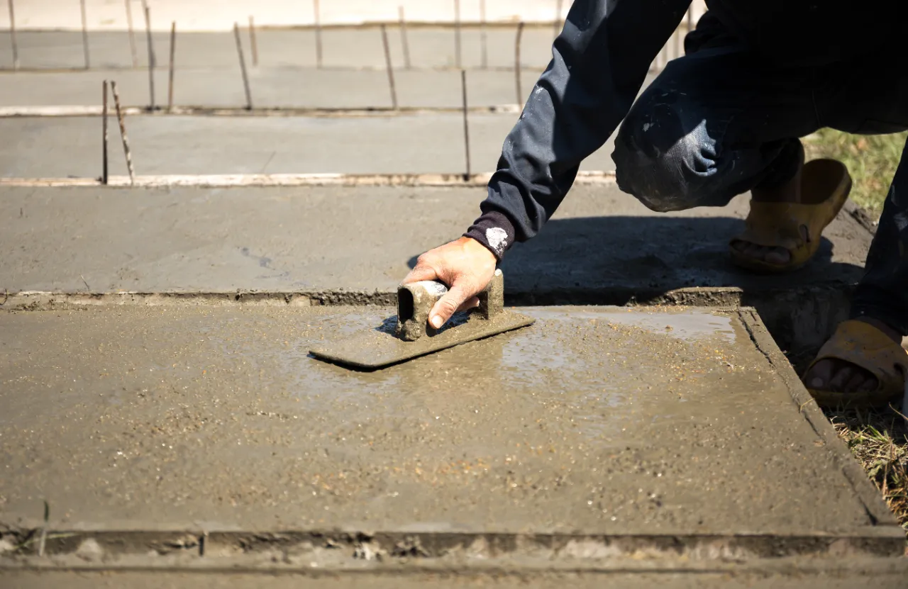 Poured concrete slab being finished in Connecticut