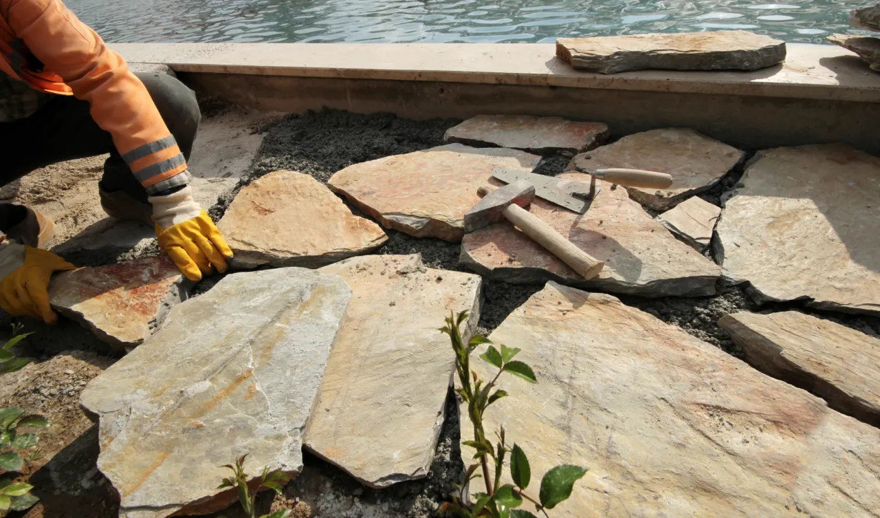 Flagstone pavers being installed in Connecticut